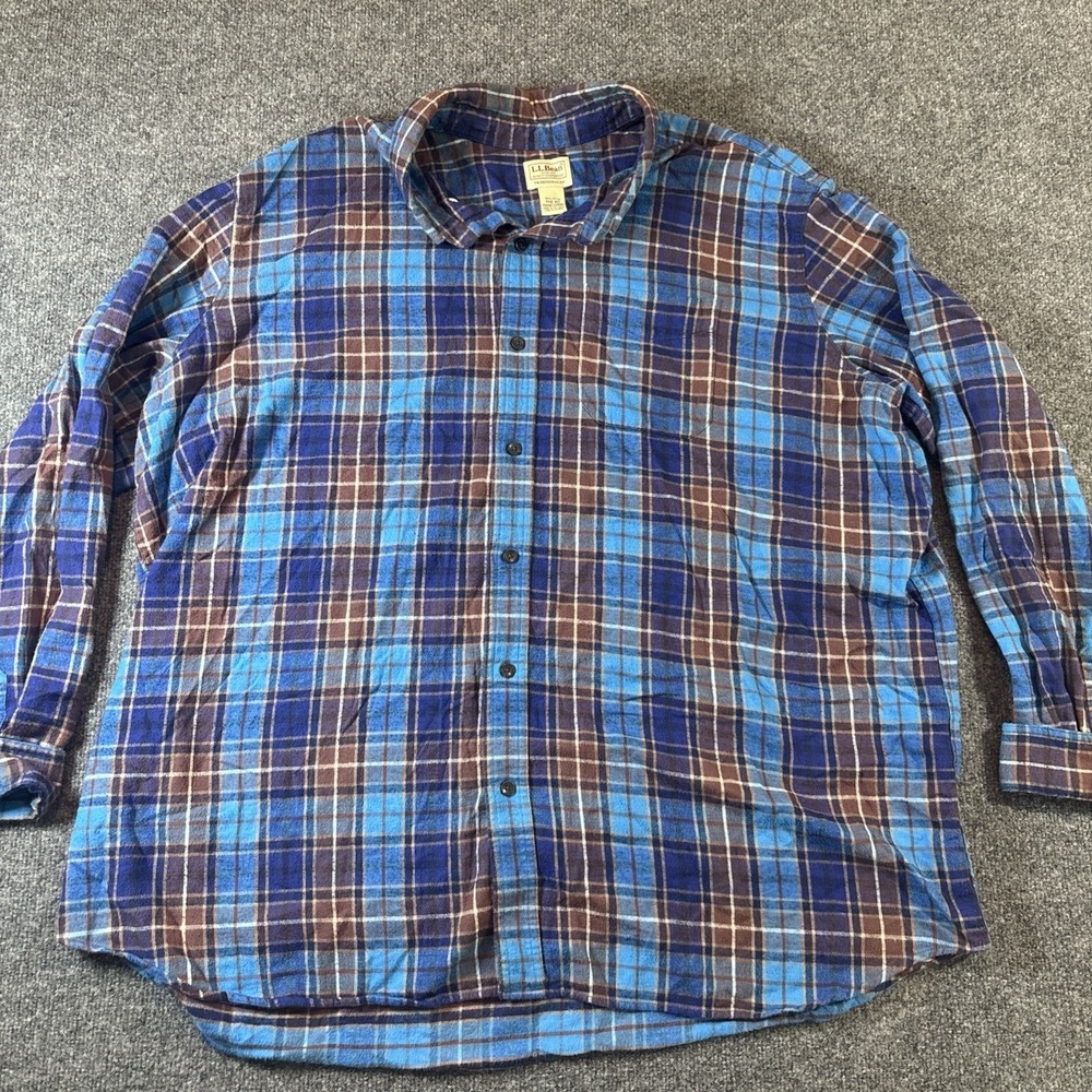 LL Bean Shirt Mens 3XL XXXL Blue Flannel 100% Cotton Long Sleeve Traditional Fit